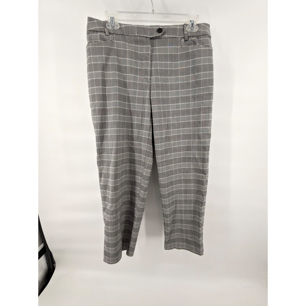 Calvin Klein Modern Fit Trousers Size 8 Grey Plaid‎ Glen Check Stretch Career